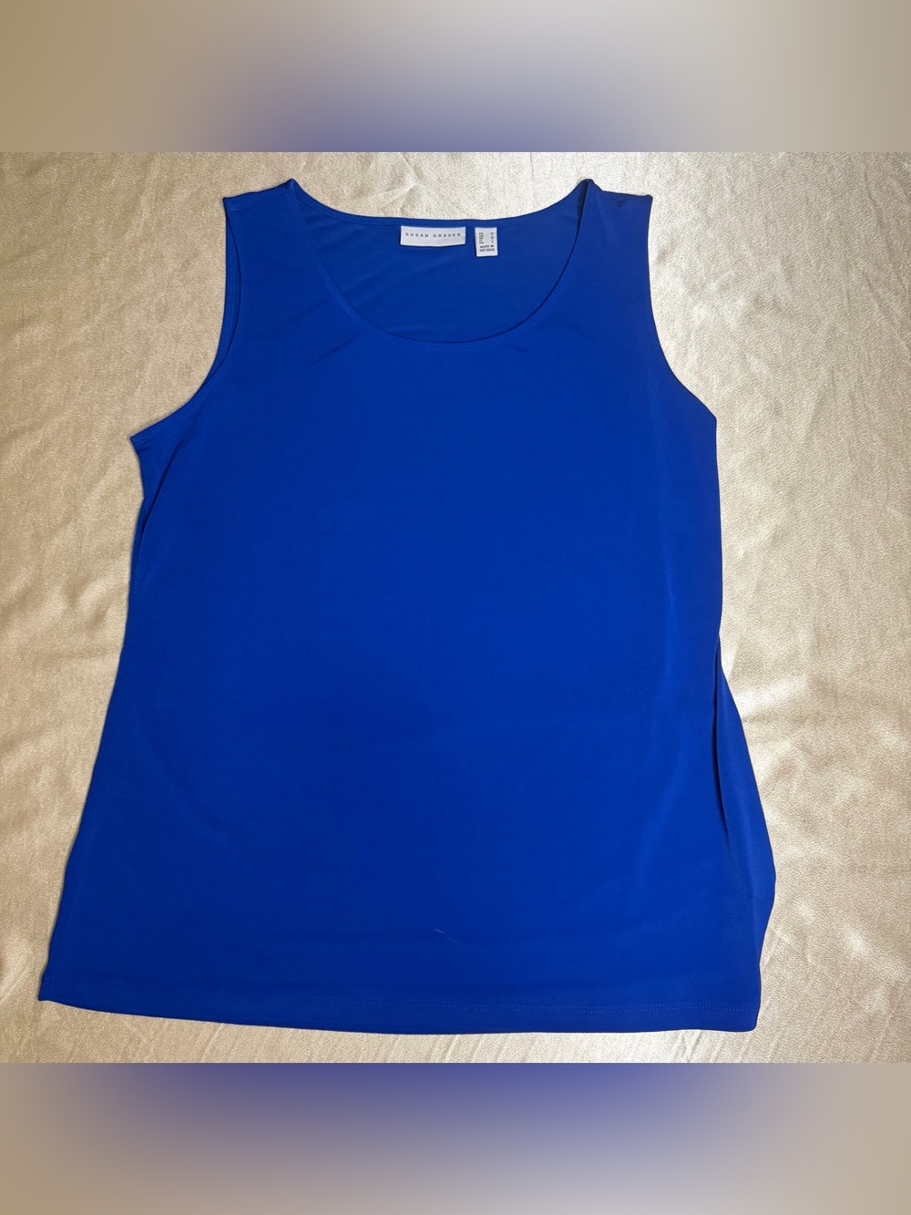 Susan Graver Liquid Knit Scoop Neck Sleeveless Tank Top in Cobalt Blue Medium
